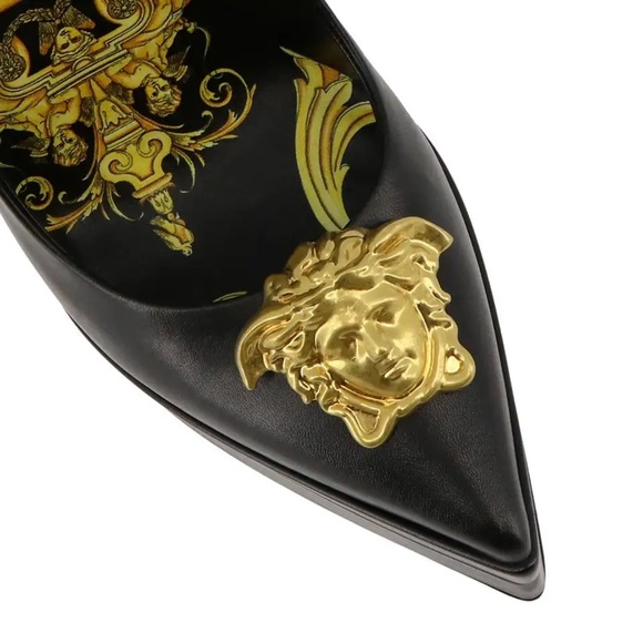 Woman’s Versace Blck Leather Gold Medusa Palazzo Platform Stiletto Pump Sz 38 - Picture 3 of 6